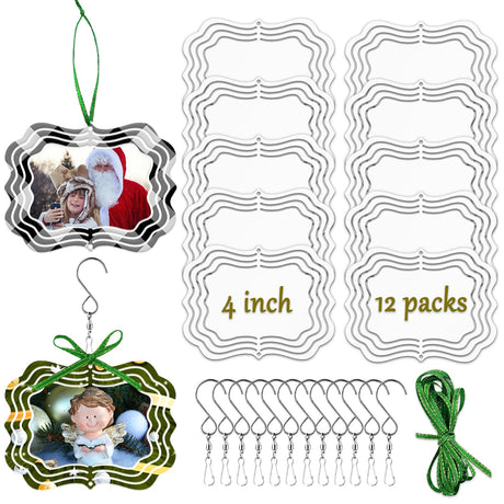 WindMage 12 Pack 4inch Sublimation Wind Spinner Blanks 3D Aluminum Metal Wind Sculpture Kinetic Spinners for Yard Garden Indoor Art Sublimation Christmas Ornament Hanging Decoration (Photo Frame) WindMage