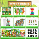 BenLouis 96Pcs Jungle Safari Party Favors Zoo Animals Coloring Books Crayons Sticker Stampers Slap Bracelets Set Bulk Classroom Prizes for Kids Wild One Party Baby Shower Goodie Bags Fillers BenLouis