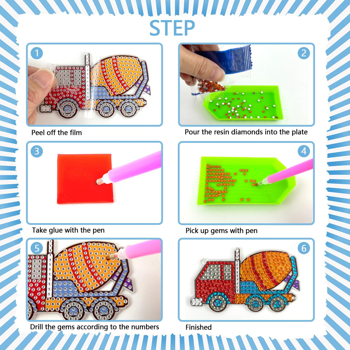 Lesonwo 10 PCS 5D Diamond Art Keychain, DIY Painting Keychains Kit, Truck 5D Diamond Art Keychains for Kids Adults Lesonwo