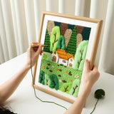 clberni Punch Needle Kit, Punch Needle Embroidery kit, Crafts for Adults, Matching 16“Photo Frame Hanging on Wall as Home Décor (Forest with Photo Frame) clberni