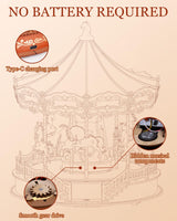 Rolife Wooden 3D Puzzles for Adults, DIY Carousel Music Box with Chaser Lights 11.6" Model Building Kit, Construction Project Craft Kits for Adults Hobby Home Decor Chiristmas Gifts for Boys Girls Rolife