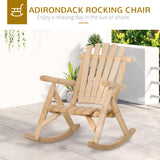 Outsunny Outdoor Wooden Rocking Chair, Single-Person Rustic Adirondack Rocker with Slatted Seat, High Backrest, Armrests for Patio, Garden and Porch, Natural Outsunny