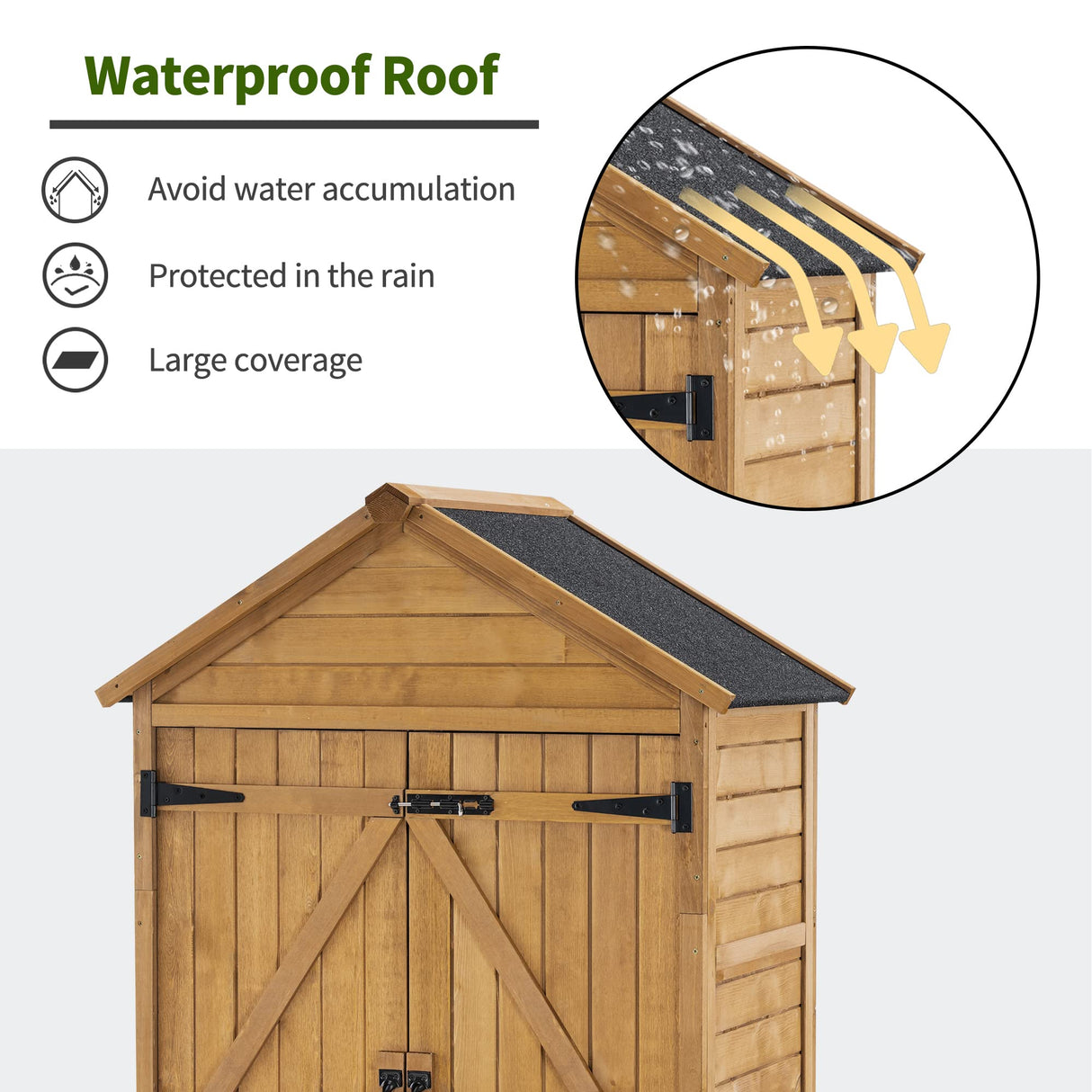 MCombo Outdoor Storage Cabinet, Garden Wood Tool Shed, Outside Wooden Shed Closet with Shelves and Latch for Yard, Patio, Deck and Porch 1000 Natural mcombo