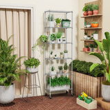 Homdox 6-Tier Storage Shelf Wire Shelving Unit Free Standing Rack Organization with Caster Wheels, Stainless Side Hooks, Silver Gray Homdox