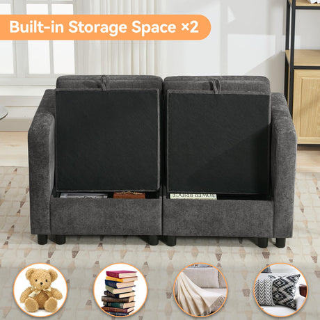 WUTUTUEE 58”Modular Sectional Loveseat Sofa, Modern Love Seat 2 Seater Sofa Couch with Storage, Chenille Modular Sectional Couch for Living Room, Bedroom, Office, Small Apartment, Dark Grey WUTUTUEE