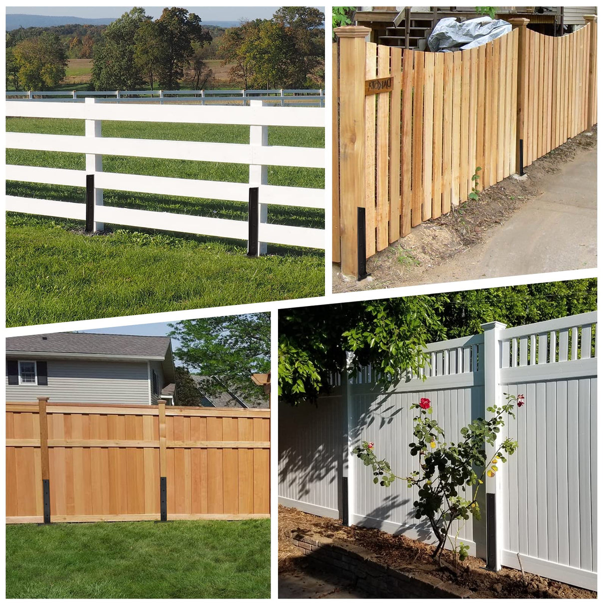 Nrspp Heavy Duty Steel Fence Post Repair Stakes, 4 Pcs Fence Post Anchor Double Ground Spike for Repair Tilted/Broken Wood Fence Post Nrspp