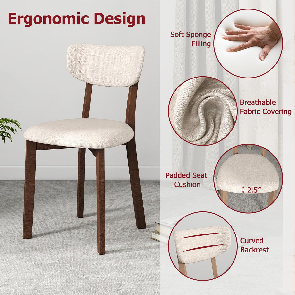 Tangkula Dining Table Set for 4, Dinette Set with Table and 4 Padded Seat, Rubber Wood Legs, Curved Backrest, Mid-Century Modern Kitchen Table Chairs Set of 4 for Living Room, Dining Room Tangkula