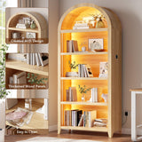 SKKTKT Arch Bookshelf - 5 Layers Bookcase with 3 Colors LED Sensor Lights and Thickened Wooden Design Display Shelf for Lego Books Bathroom Living Room - Ideal Gift (Wood) SKKTKT