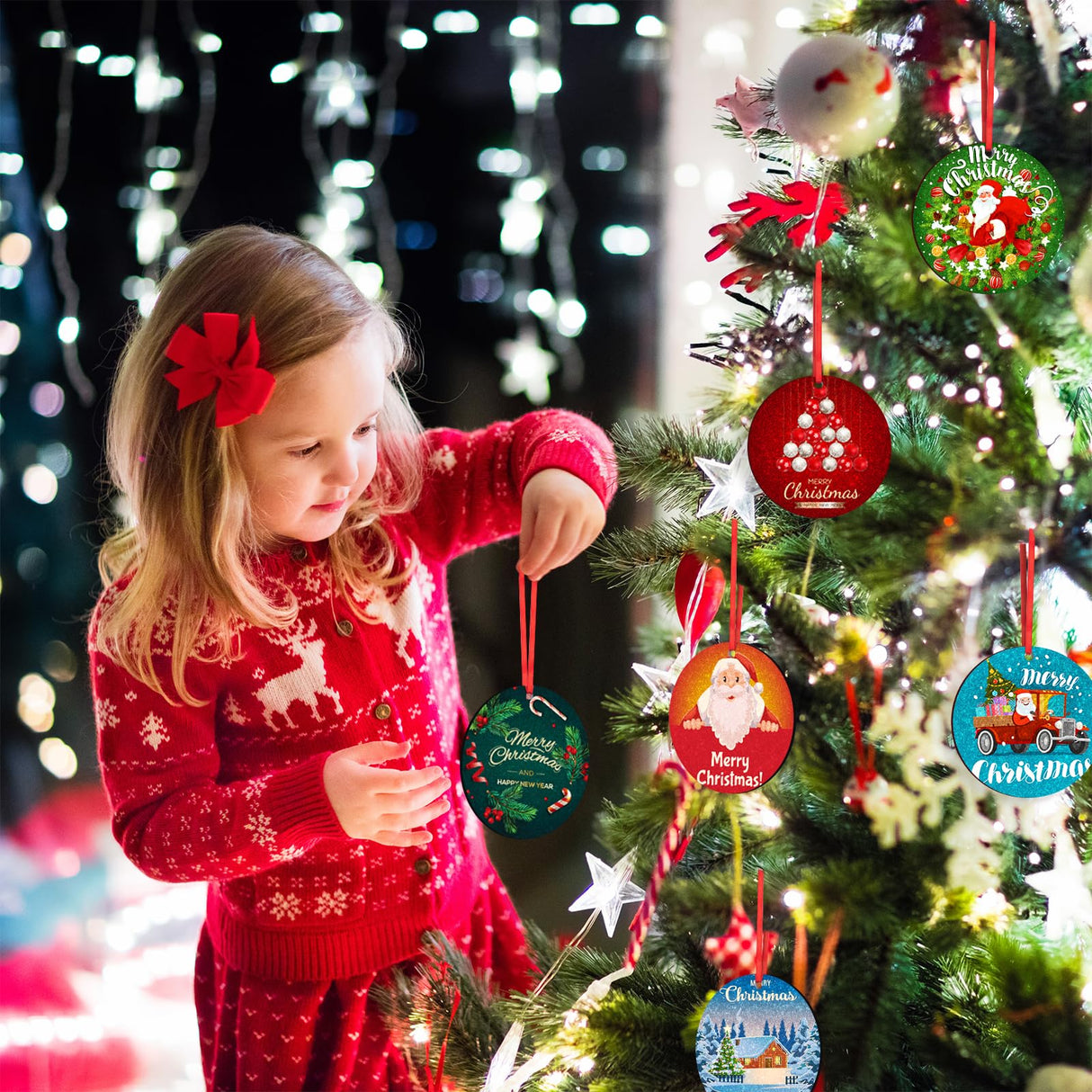 Sublimation Ornament Blanks 20 PCS Double Sided Personalized Christmas Ornaments with Red String Christmas Ornaments Sublimation for Halloween Xmas Tree Decor & DIY Handmade Crafts Upspotie