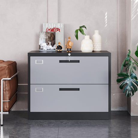 Yizosh 2 Drawer File Cabinet with Lock, Filing Cabinet for Home Office, Metal Locking Office File Storage Cabinet with Drawers, Lateral Filing Cabinet Organizer for Letter/Legal/F4/A4 Yizosh