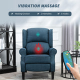 HOMCOM Vibration Massage Recliner Chair for Living Room with Heat, Wingback Single Sofa, Modern Linen Fabric Push Back Reclining Chair with Footrest, Side Pocket, Beige, Blue HOMCOM