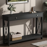 Treocho 47" Farmhouse Console Table with Drawer and Storage Shelves, Foyer Sofa Table Narrow for Entryway, Living Room, Hallway, Black Treocho