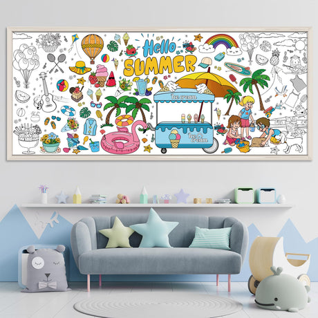 OHOME Summer Giant Coloring Poster/Tablecloth - Summer Decorations - 30 x 72 Inches Jumbo Paper Coloring Banner - Kids Crafts Gifts Toys Games Ice Cream Party Decorations - Arts Crafts Supplies OHOME
