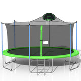 1500 LBS 16FT Outdoor Trampoline for Kids and Adults with Safety Enclosure Net, Basketball Hoop and Ladder (Green) Awlstar