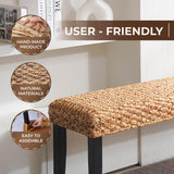AV CONNECT Acacia Solid Wood Bench with Woven Water Hyacinth Seat, Entryway Bench, Wicker Benches Indoor for Hallway, End of Bed, Kitchen, Rustic Farmhouse Boho (Plait Style - Black Leg) AV CONNECT