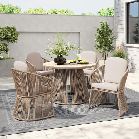 SUNSITT Patio Chairs Set of 4, Woven Wicker Outdoor Dining Chair w/Weather-Resistant Cushions, Modern Bistro Chairs Set of 4 w/Curved Armrest Beige for Garden Balcony Backyard SUNSITT