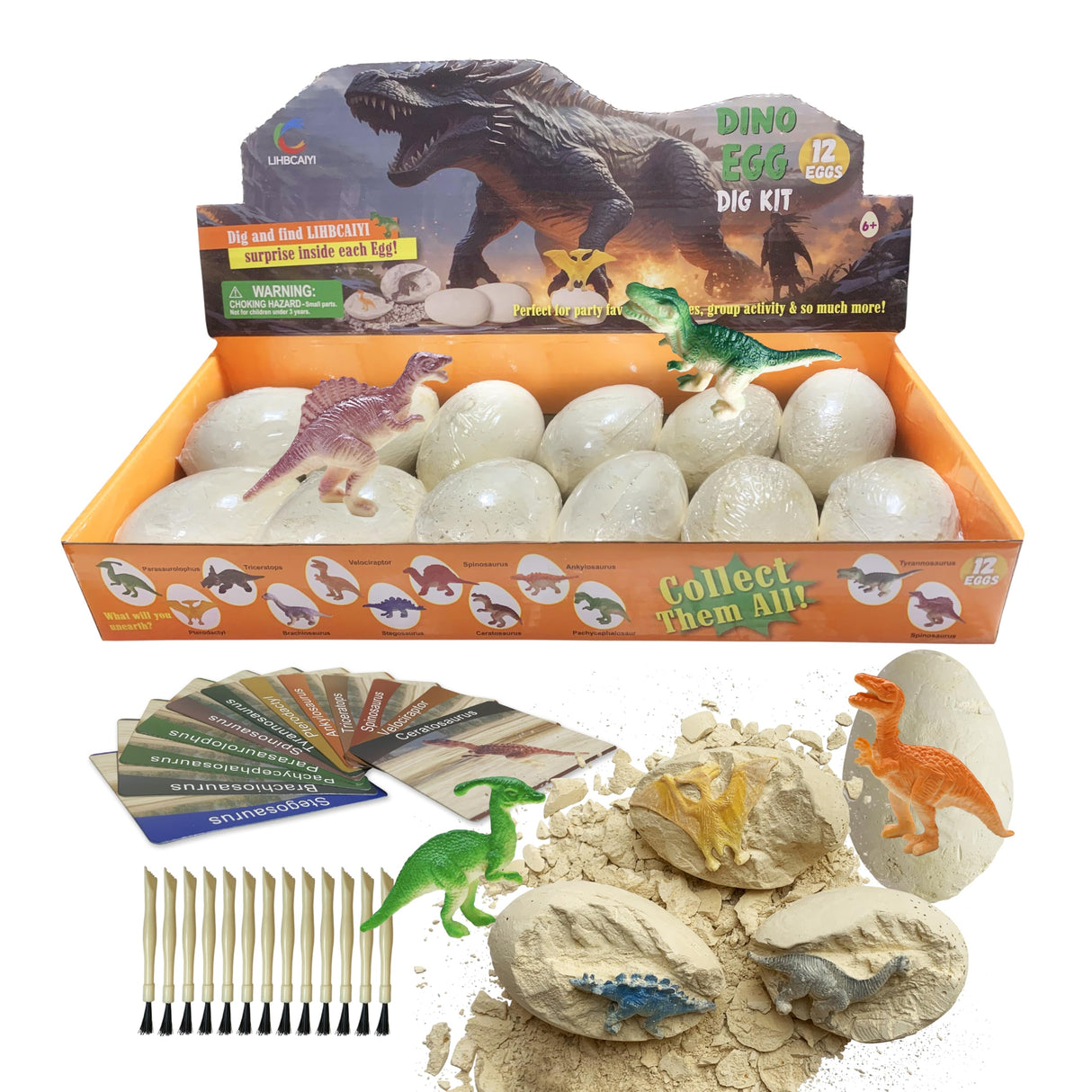 LIHBCAIYI Dino Eggs Dig Kit 12Pcs Dinosaur Excavation Bricks Toys Archaeology Science STEM Experiments Toy Egg Hunt Party Gift for Kids 6-12 Years Old and Up Boys Girls LIHBCAIYI
