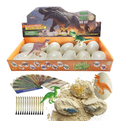LIHBCAIYI Dino Eggs Dig Kit 12Pcs Dinosaur Excavation Bricks Toys Archaeology Science STEM Experiments Toy Egg Hunt Party Gift for Kids 6-12 Years Old and Up Boys Girls LIHBCAIYI