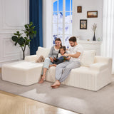 Hobestluk 96” Modular Sectional Sofa Couches L-Shape Couch 3 Seat Modular Sofa Memory Foam Sectional Couches for Living Room, Cloud Couch with Oversized Chaise (White, Stripe (Left Facing Chaise)) Hobestluk