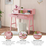 Modern Designs by Crafts and Comfort Roma Elegant Writing Desk - with Storage, Cable Holes & Drawers - Great for use as Workstation and Writing for Students in Bedroom or Dormroom - Pink 40x19x37 Modern Design By Crafts & comfort