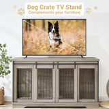 Rovibek 61 Double Dog Crate Furniture for 2 Dogs, Large Double Dog Kennel Furniture TV Stand, Furniture Style Dog Crates End Table, Wood Crates for Dogs Kennel Indoor Grey Rovibek