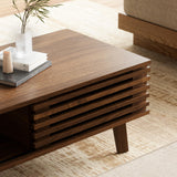 Furniway Mid Century Modern Coffee Table, Wood Coffee Table with Storage, Farmhouse Table for Living Room, Apartment, Walnut Furniway