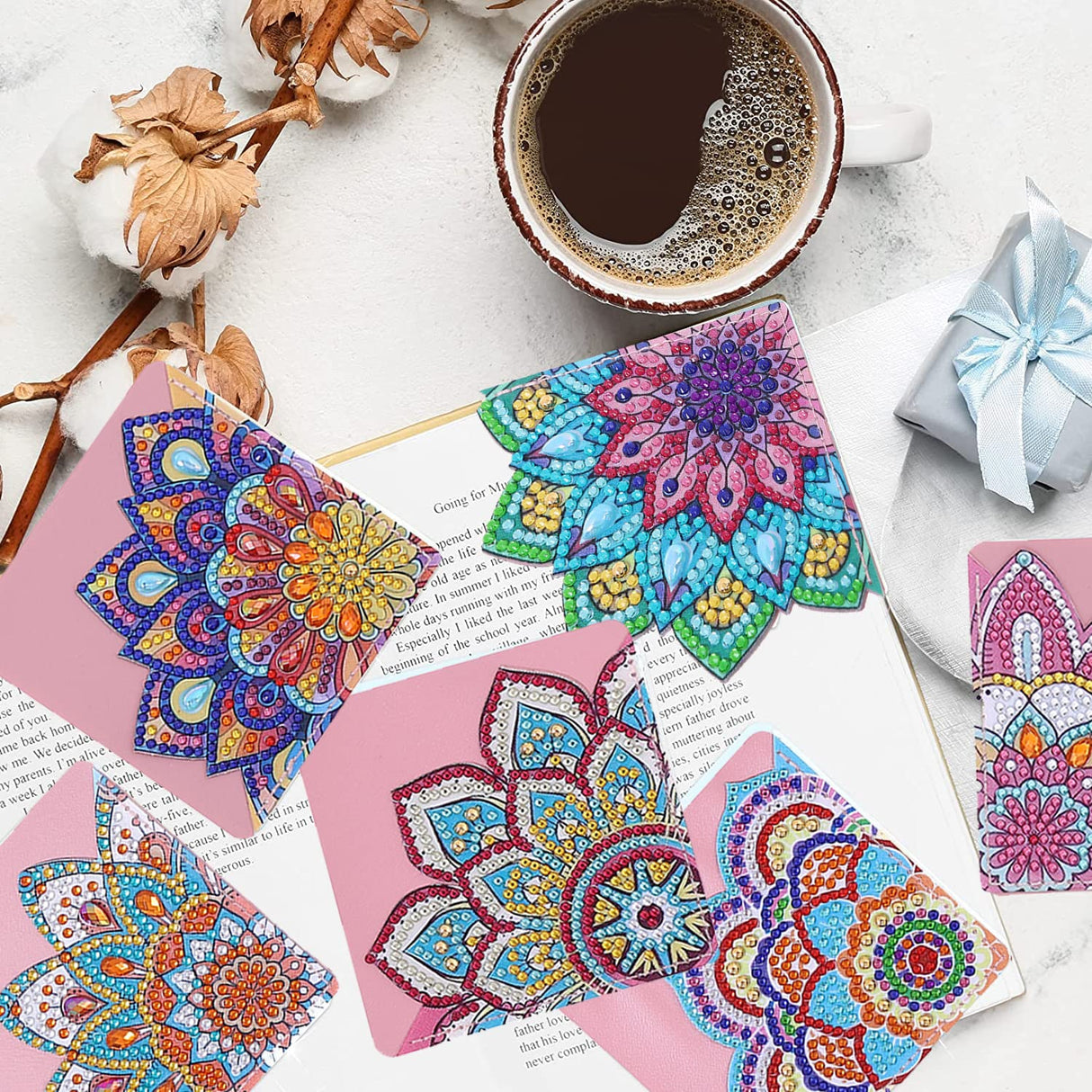 LINGFANG 16 Pcs Diamond Painting Bookmark, DIY Corner Book Makers for Book Lovers, Diamond Art Beginners, Small Diamond Art Kits, Paint by Art Crafts Supplies Gift for Women Girls (Mandala) LINGFANG