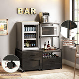 Herture Mini Fridge Stand with Wine Rack, Kitchen Bakers Rack with Power Outlet, Microwave Oven Stand, Coffee Bar, Movable Drawers, for Dorm,Office, Black HB04BXB Herture