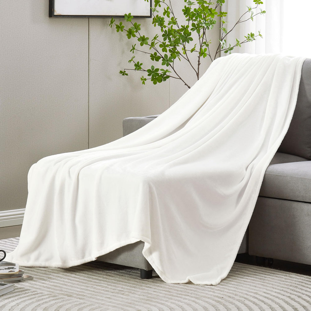 DREAMNINE Super Soft Fuzzy Fleece Throw Blanket for Couch Sofa 50" x 60", Decorative Solid Lightweight Velvet Blanket for Chair, Cozy Accent Shaggy Micro Plush Flannel Blanket for Bedroom Dorm, White DREAMNINE