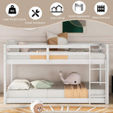 ZJIAH Twin Over Twin Low Bunk Bed with Ladder and Safety Guardrails - Durable Wooden Design in White ZJIAH