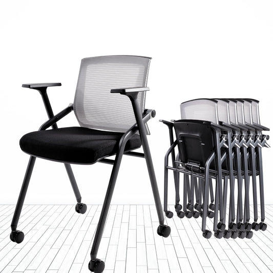 BLANEDUO Conference Room Chairs, Folding Office Desk Chair with Lumbar Support and Sliding Armrest with Casters, Stackable Office Guest Chairs & Reception Chairs (2 Pack)