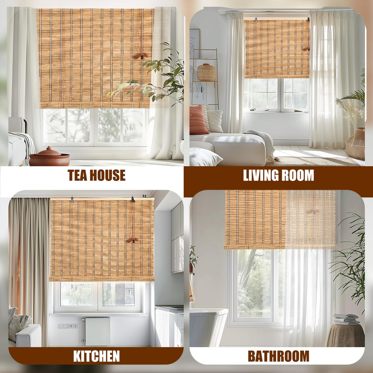 CSBWDLT Bamboo Blinds Roman Bamboo Curtains Roller Shades for Interior Windows,Roll Up Blinds Indoor Outdoor Patio 36" W x 72" H CSBWDLT
