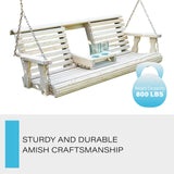 Porchgate Amish Heavy Duty Console Porch Swing with Fold Down Cup Holders in Unfinished - Amish Made in The USA from Treated Pine, Hanging Chains Included Porchgate