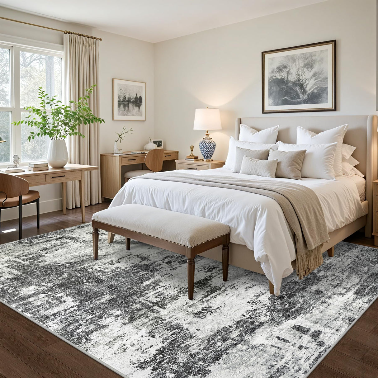 8x10 Area Rugs for Living Room: Abstract Washable Rug with Anti-Slip Backing Non-Shedding Stain-Resistant Soft Modern Large Carpet for Bedroom Dining Room Farmhouse Nursery Home Office Black Tosuoka