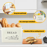 E-far Bread Box for Kitchen Countertop, Metal Bread Storage Container Bin with Bamboo Lid for Cutting Bread, Extra Large & Farmhouse Style, 13” x 7.2” x9.8”, Cream E-far