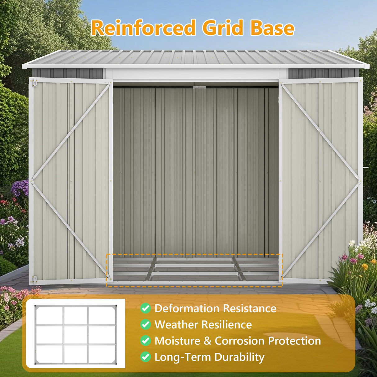 6x8FT Metal Outdoor Storage Shed with Floor Frame,Large Tool&Lawn Mower Shed with Two Lockable Doors for Garden Backyard Patio Storage,Outside Lean to Waterproof Storage Shed Thanaddo