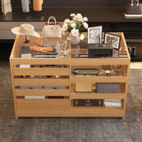 FAMAPY Walk in Closet Island with 4 Drawers, Bedroom Armoire Island with Glass Top, Glass Wardrobe Closet with Drawers & Shelves, Display Case for Dressing Room Cloakroom Oak, 27.6”D x 55.1”W x 35.4”H FAMAPY