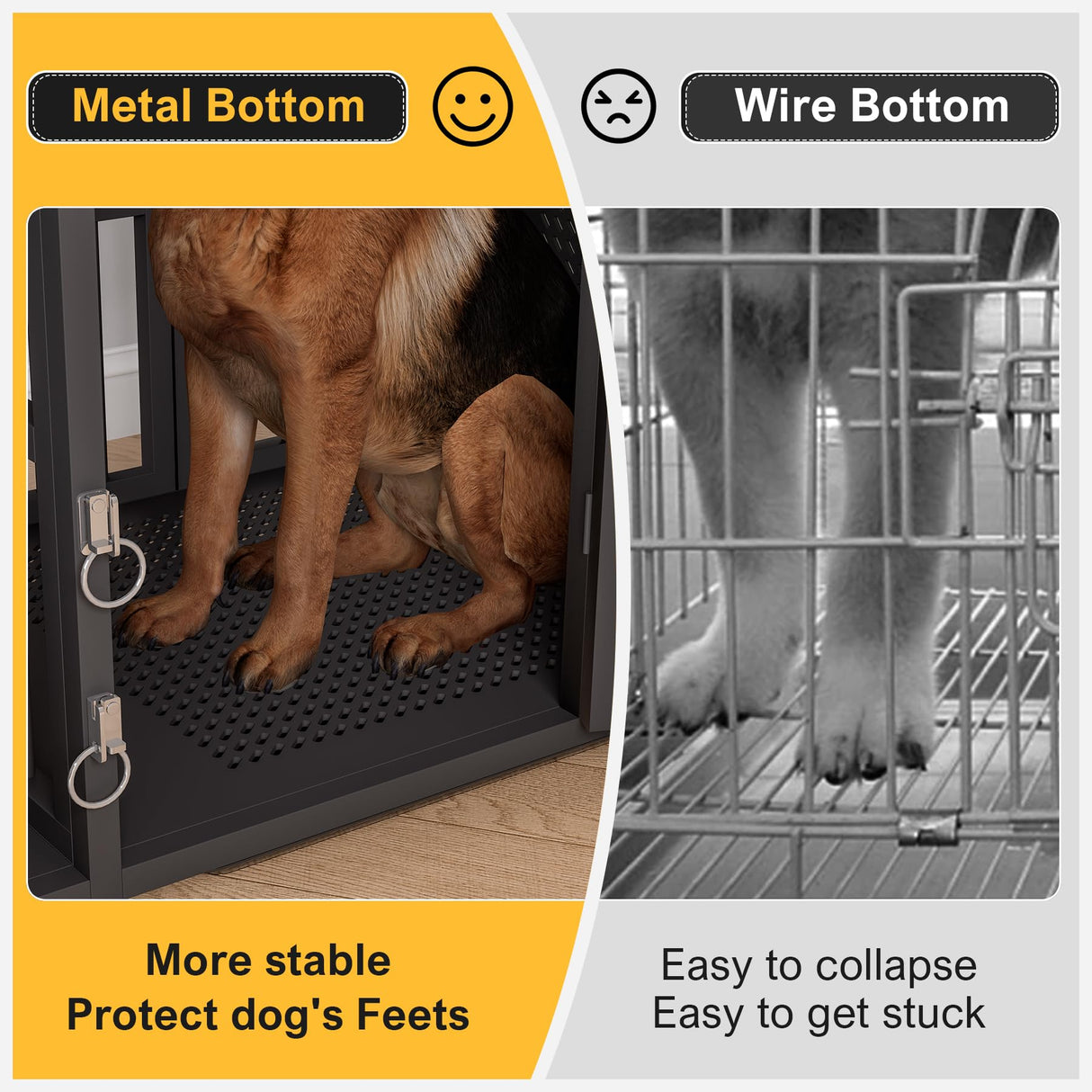 BOINN Large Dog Crate Furniture, 63 inch Heavy Duty Double Dog Crate with Divider, Extra Large Dog Kennel Furniture with Removable Trays for Medium Large Dogs BOINN