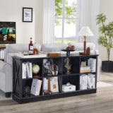 Book Shelf, 8 Cubes Farmhouse Wood Long Storage Organizer Bookcase, 3-Tier Open Shelf Wooden Bookcase, Cube Organizer with Storage, Display Cabinet Organizer for Bedroom, Home and Office, Black NONGSHIM