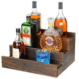 ERTIUANIO 3 Step Real Wood Countertop Liquor Bottle Display Shelf, 12 Bottle Freestanding Bar Shelves with Fences, Home Retro Wine Rack Storage Organizer, Whiskey Coffee Syrup Display Stand ERTIUANIO