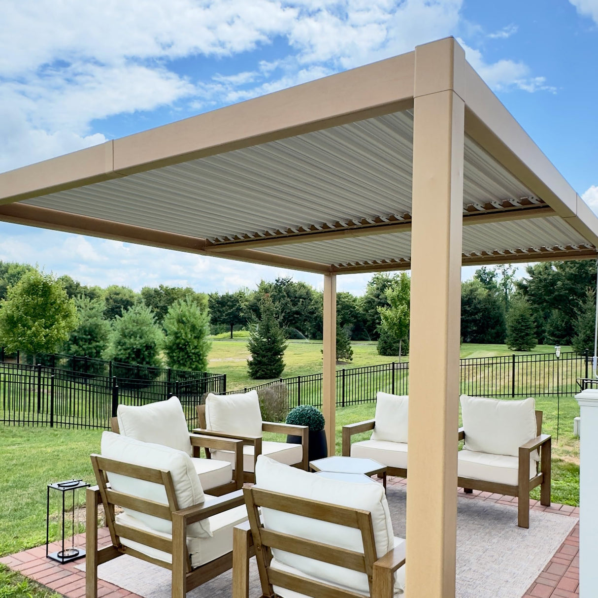 PURPLE LEAF 10' x 12' Louvered Pergola Outdoor Wood Grain Aluminum Pergola with Adjustable Roof Retractable Patio Rainproof Hardtop Gazebo for Deck Backyard Garden PURPLE LEAF