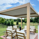 PURPLE LEAF 10' x 12' Louvered Pergola Outdoor Wood Grain Aluminum Pergola with Adjustable Roof Retractable Patio Rainproof Hardtop Gazebo for Deck Backyard Garden PURPLE LEAF