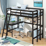 Giantex Twin Size Loft Bed with Desk, Solid Wood Loft Bed with 2 Ladders & Full Length Guardrail, Modern Space-Saving Twin Bed Frame for Kids Teens Adults, No Box Spring Needed (Black) Giantex