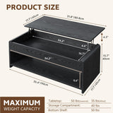 Homiflex Lift Top Coffee Table, 35'' Multi-Function Coffee Table with Hidden Compartment & Open Shelf, Curved Profile Design, Converts to Home Office Table, Dining Table for Living Room, Black Homiflex