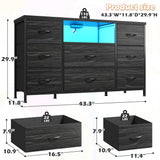 Black Dresser TV Stand for 55'' with LED Lights & Charging Station, Dresser for Bedroom with 8 Drawer, Chest of Drawers with Open Shelves, 6 Adjustable Feet, Hallway, Entryway, Closet EnHomee