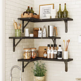Fixwal Corner Floating Shelves Set of 5, Rustic Wood Wall Mounted Corner Shelf for Bathroom, Kitchen, Bedroom, Home Decor, Laundry Room, Living Room(Black) Fixwal