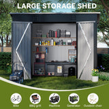 COMHOMA Shed Outdoor Storage Shed Metal,Lockable Doors Tool Sheds with Sloping Roof,Steel Garden Shed with Air Vent for Backyard,Patio,Lawn,Poolside (Grey, 8'*4') COMHOMA