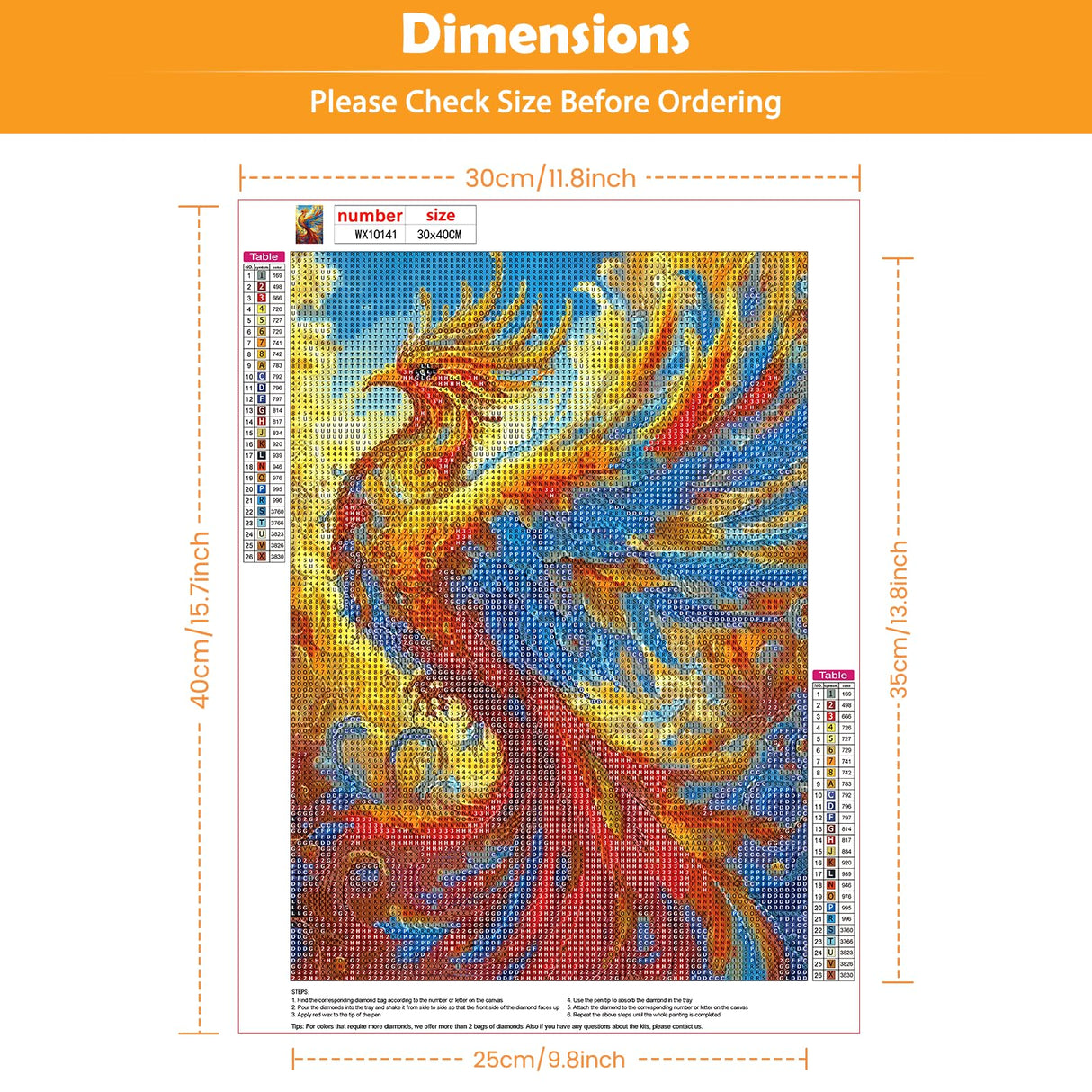 KEYIFA Diamond Art Kits Phoenix Diamond Painting for Adults, 5D Round Full Drill, Phoenix Diamond Dots Mosaic Painting for Beginner, DIY Gems Art Craft for Home Wall Decor 30x40cm KEYIFA