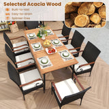Tangkula 9-Piece Patio Dining Set, 79" Outdoor Dining Table & 8 Rattan-Woven Dining Chairs with Acacia Wood Tabletop, 1.9" Umbrella Hole, Scrollwork Arms, Seat Cushions, for Garden, Porch, Deck Tangkula