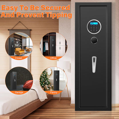 Fireproof Gun Safes for Home Rifle and Pistols, Heavy Duty Anti-Theft Long Gun Safes for Rifles and Shotguns with 3 Pistol Pockets, Gun Safe Rifle with LCD Digital Screen Removable Shelf(US Stock)